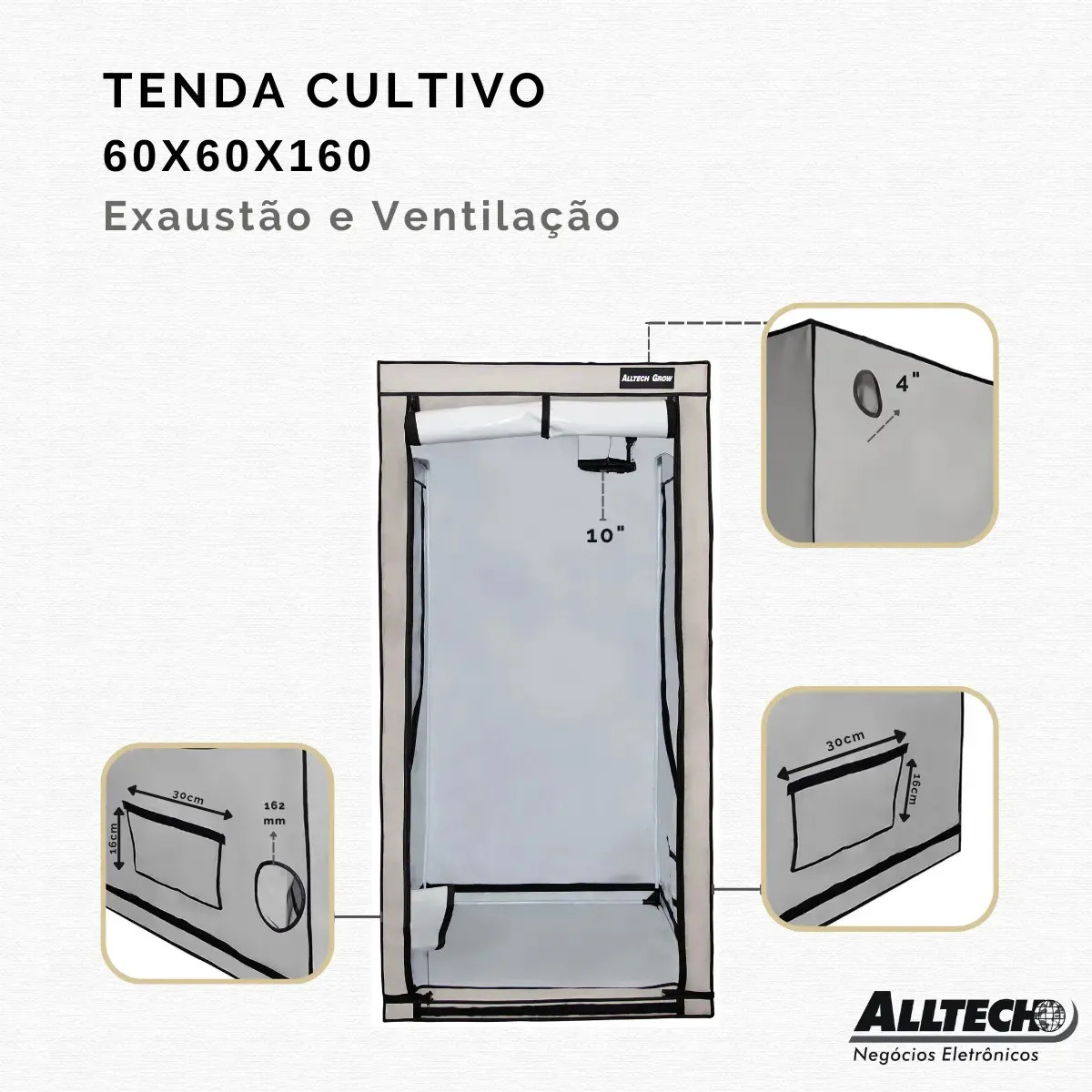 Estufa Grow Cultivo Indoor Tendas 60x60x160 Ervas Plantas Cinza