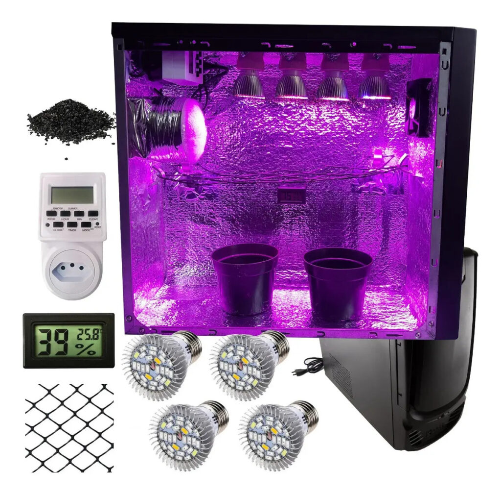 Estufa Indoor Completa Pc Grow 4 Lampadas Spectrum Timmer Cor Preto