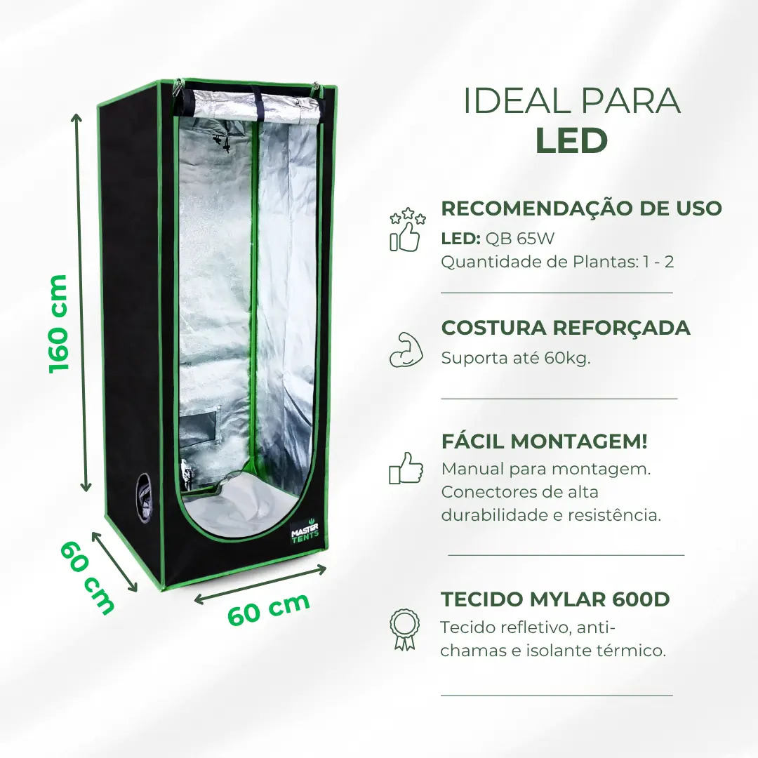 Estufa Grow 60×60 Tenda Cultivo Indoor Com Tela Anti Praga Cor Preto