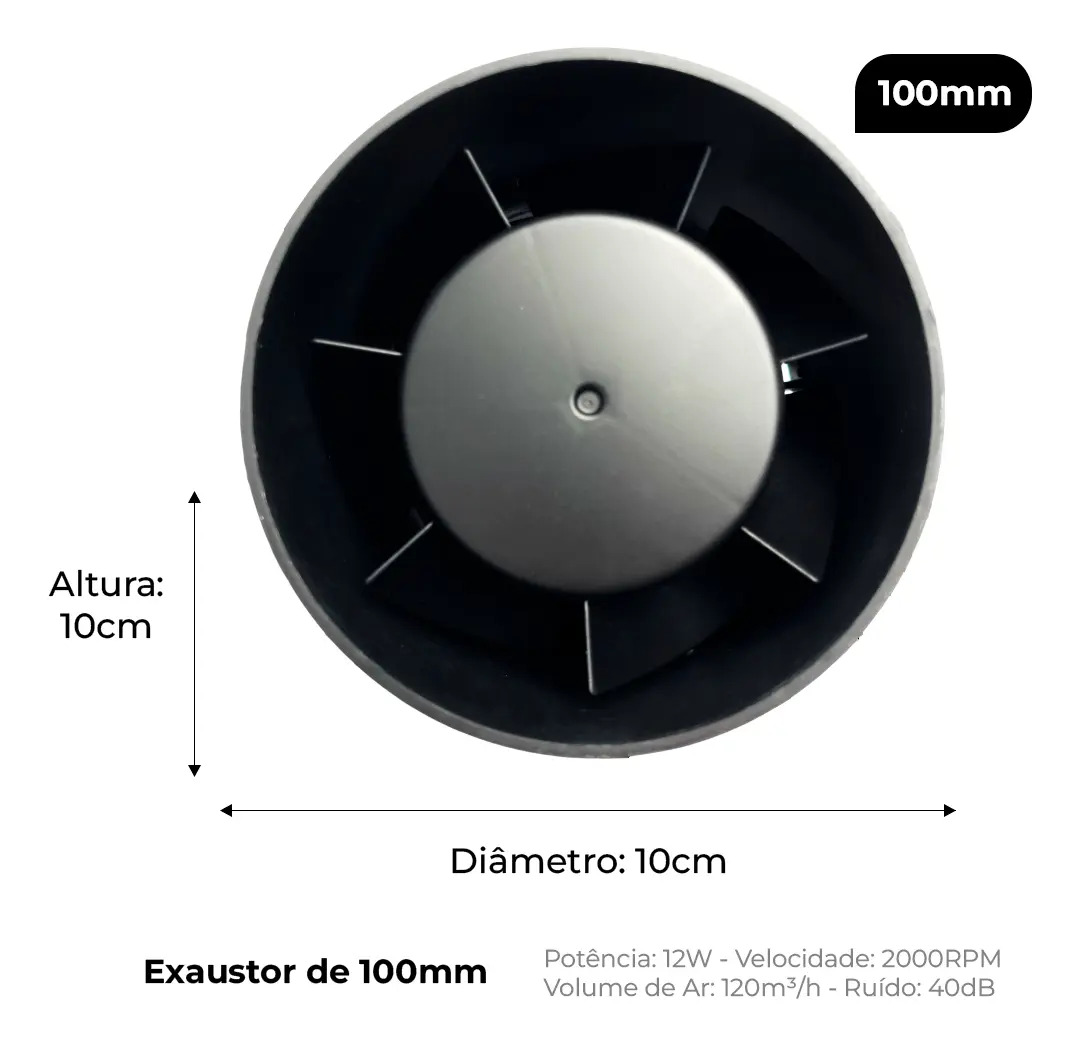 Exaustor Leds Indoor 100mm Grow Cultivo Indoor Silencioso Cor Preto