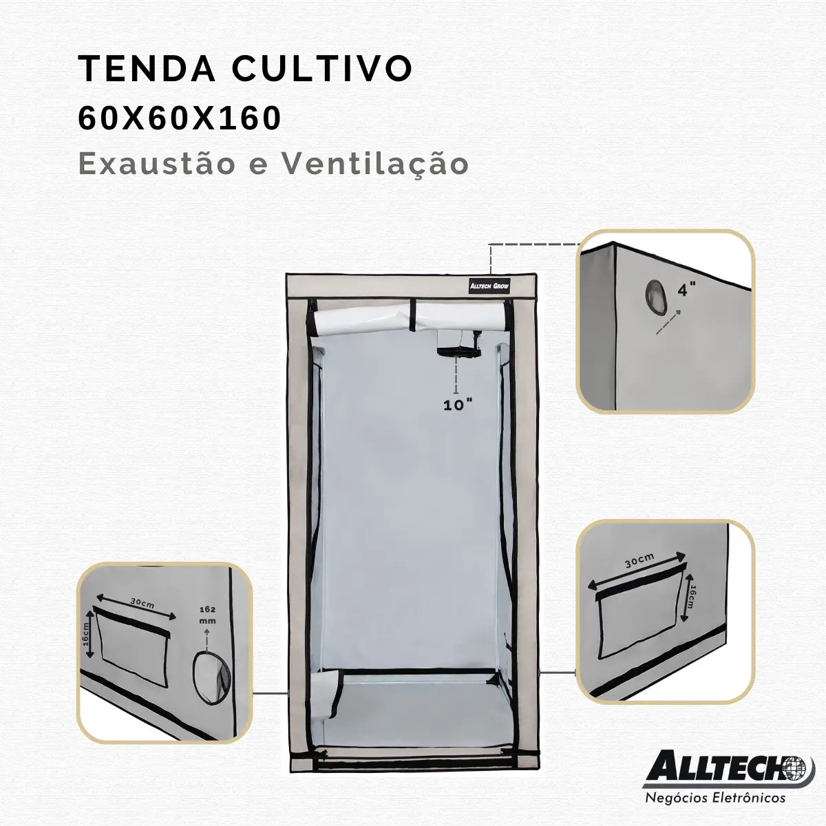 Estufa Grow Cultivo Indoor Tendas 60x60x160 Ervas Plantas Cinza