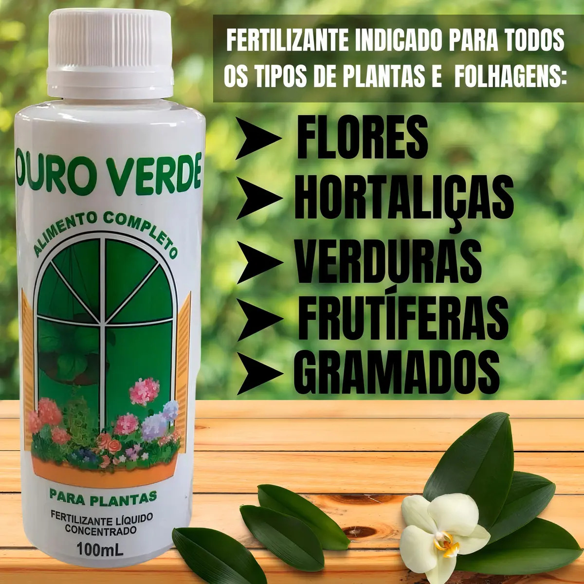 Adubo Líquido Ouro Verde 100 mL Fertilizante para Plantas e Gramados