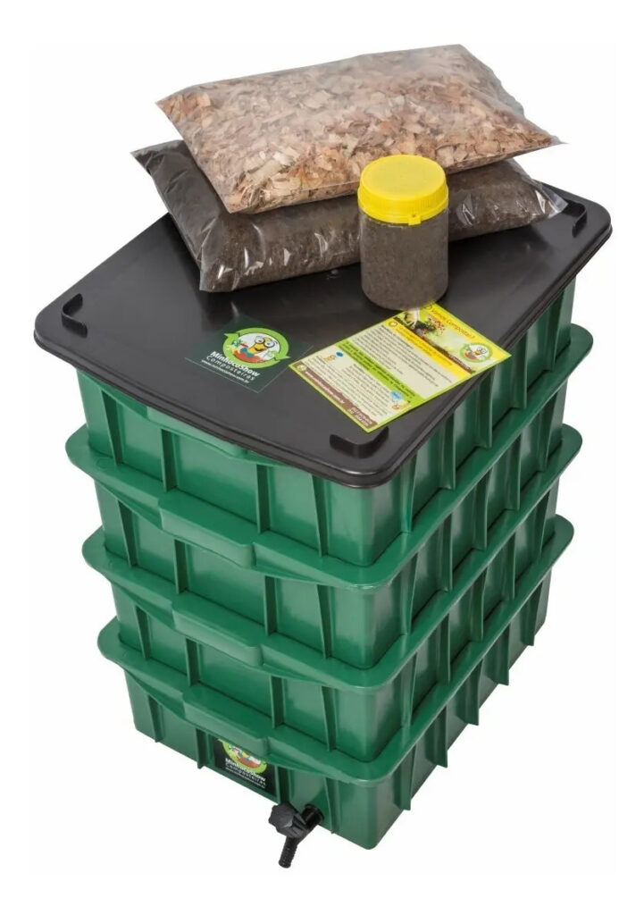 Composteira Doméstica Média 60L com Minhocas Californianas MinhocoShow Cor Verde