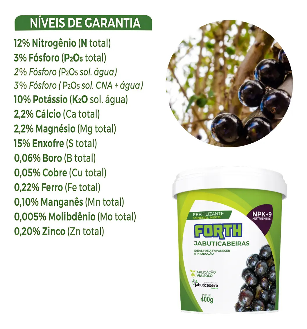 Adubo Forth Para Jabuticabeiras NPK, Farelado de 400g