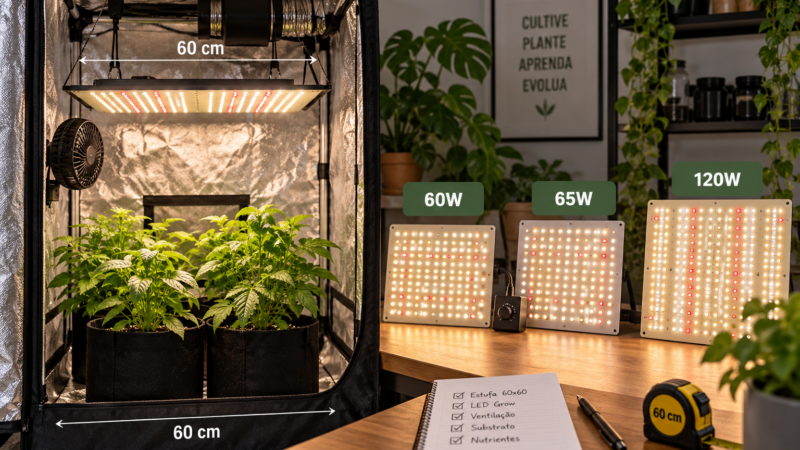 Qual LED usar em uma estufa 60×60? Guia de potência para cultivo indoor