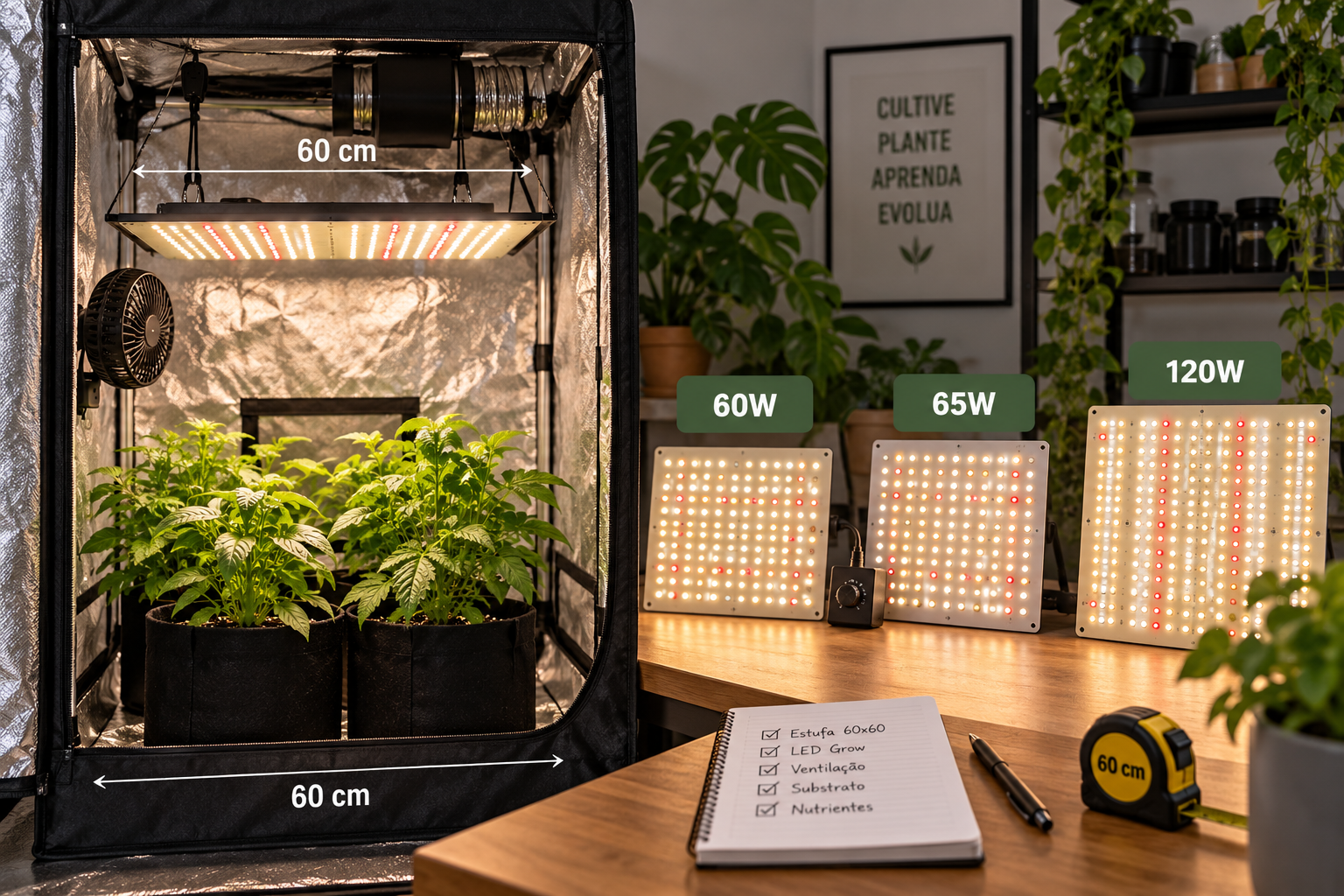 Qual LED usar em uma estufa 60×60? Guia de potência para cultivo indoor